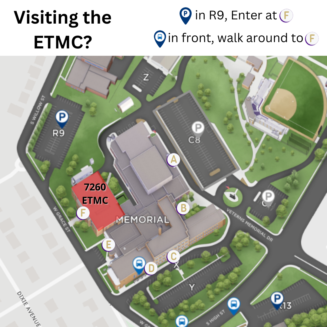 Park in R9 or take the bus to the stop in front of Memorial Hall. Walk around to the west side of the building and use the entrance on Grace Street.