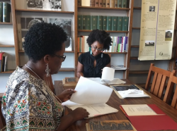 Patrons viewing materials during a Furious Flower Poetry Center event in the JMU Libraries Special Collections Reading Room